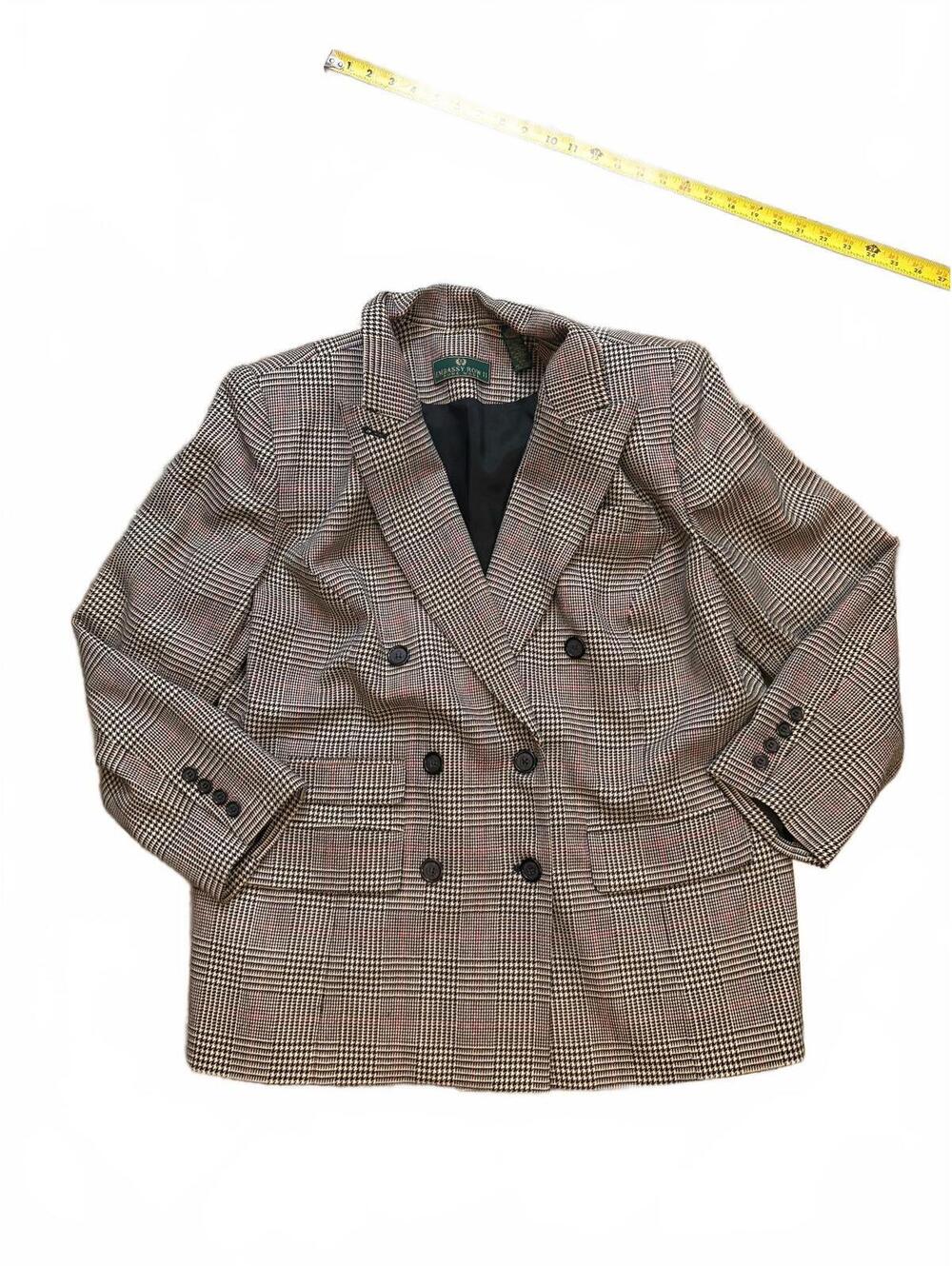 Vintage Embassy Row II 100% Wool Plaid Blazer 16W Double Breasted Oversized